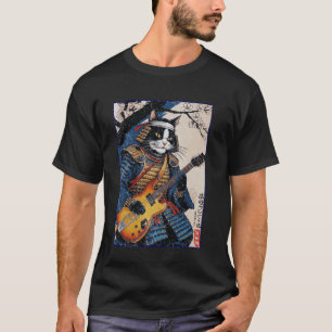 Camiseta Gato Samurái Japonés Tocando Guitarra Eléctrica Uk