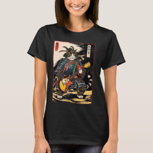 Camiseta Gato Samurái Japonés Tocando Guitarra Eléctrica Uk