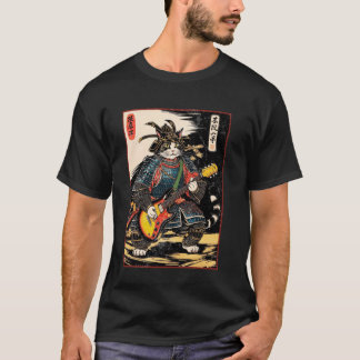 Camiseta Gato Samurái Japonés Tocando Guitarra Eléctrica Uk