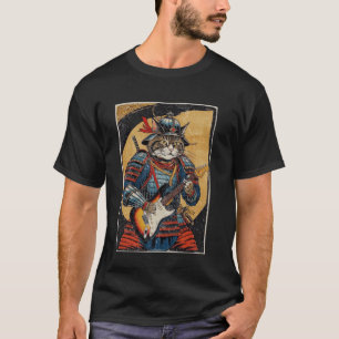 Camiseta Gato Samurái Japonés Tocando Guitarra Eléctrica Uk