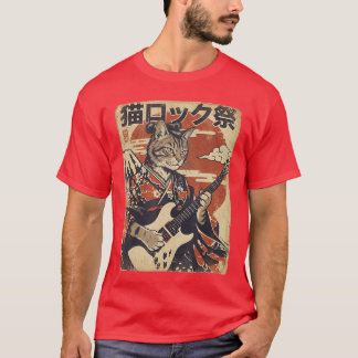 Camiseta Gato Samurái Japonés Tocando Guitarra Eléctrica Vi
