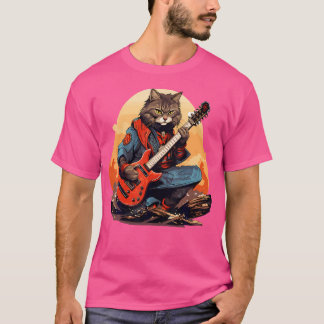 Camiseta Gato Samurai Japonés Tocando La Guitarra Eléctrica