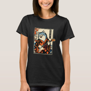 Camiseta Gato Samurái Japonés Tocando La Guitarra Eléctrica