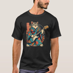 Camiseta Gato Samurai Japonés Tocando La Guitarra Eléctrica