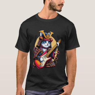 Camiseta Gato Samurái Japonés Tocando La Guitarra Eléctrica