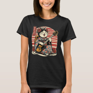 Camiseta Gato Samurai Japonés Tocando La Guitarra Eléctrica