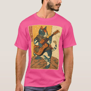 Camiseta Gato Samurai Japonés Tocando La Guitarra Eléctrica
