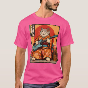 Camiseta Gato Samurai Japonés Tocando La Guitarra Eléctrica