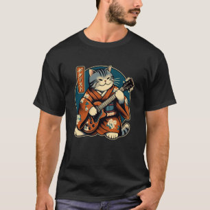 Camiseta Gato Samurái Japonés Tocando La Guitarra Eléctrica