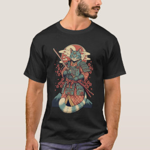 Camiseta Gato Samurái Katana Anime Japonés Guerrero Niños