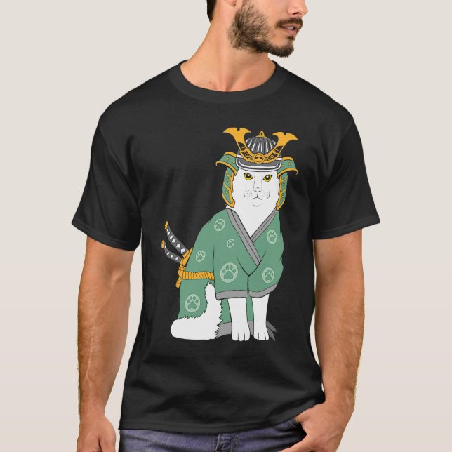 Camiseta gato samurái lindo (Anverso)