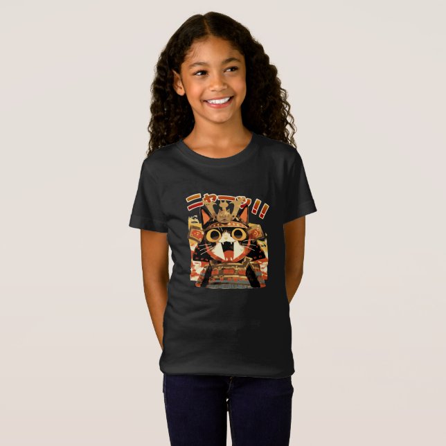 Camiseta Gato samurai lindo en la armadura (Anverso completo)