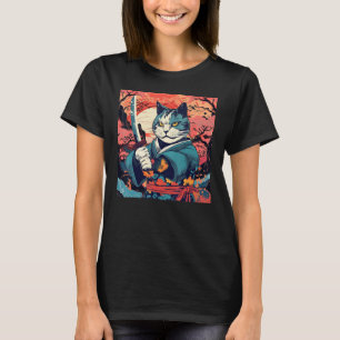 Camiseta Gato samurai lindo tatuaje japonés vintage kabuki