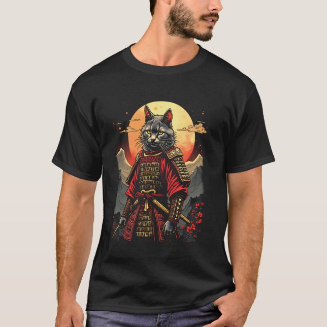 Camiseta gato samurái luna (Anverso)
