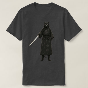Camiseta Gato Samurái Negro Kimono Negro