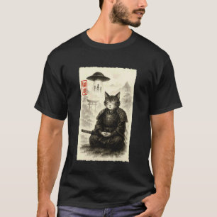 Camiseta Gato Samurái Ovni Alien Divertida Invasión Meme Su