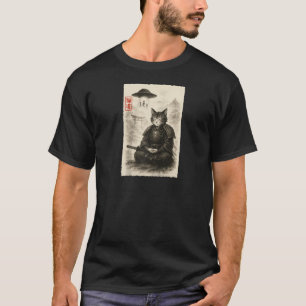 Camiseta Gato Samurái OVNI Alien Invasión Divertida Meme Su