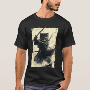 Camiseta Gato Samurái - Poder del Guerrero Japonés Katana