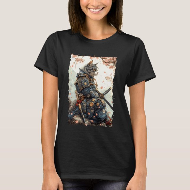 Camiseta Gato Samurái - Poder del Guerrero Japonés Katana 1 (Anverso)
