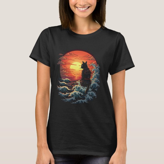 Camiseta Gato Samurái Puesta de sol (Anverso)