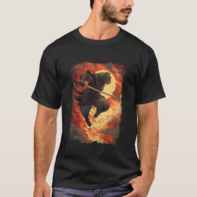 Camiseta Gato Samurái - Salto del Ninja Ígneo (Anverso)