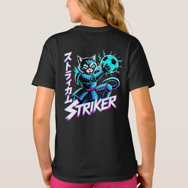 Camiseta Gato Samurái Striker Cyberpunk para Jugadores de F (Reverso)