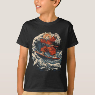 Camiseta Gato Samurái Surfista Gran Ola Ronin Katana