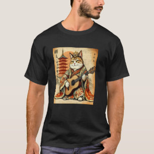 Camiseta Gato Samurái Toca la Guitarra del Guerrero Japonés