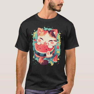 Camiseta Gato Sandía Arte Colorido Sandía Fruta