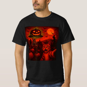 Camiseta gato selfie Bigfoot calabazas espeluznantes luna r