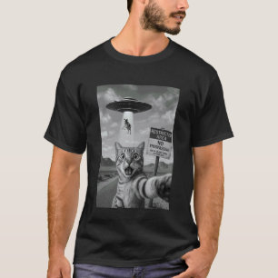 Camiseta Gato Selfie con Abducción Alienígena OVNI Humor Di