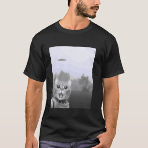Camiseta Gato Selfie Con OVNI Alien Funny Cat Hombres Mujer