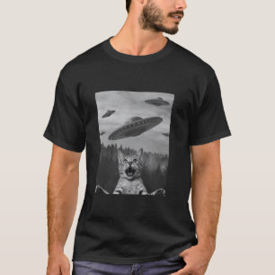 Camiseta Gato Selfie Con OVNI Gato Divertido