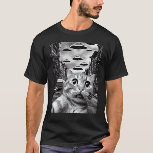 Camiseta Gato selfie con ovnis gato retro