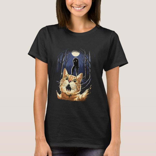 Camiseta Gato Selfie De Gato Asustado Con Criptid De Monstr (Anverso)
