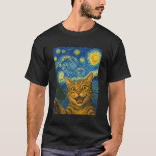 Camiseta Gato Selfie en Noche Estrellada Van Gogh Amante de