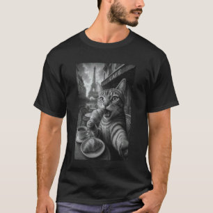 Camiseta Gato selfie en París comiendo croissant junto a la