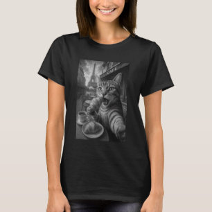 Camiseta Gato selfie en París comiendo croissant junto a la