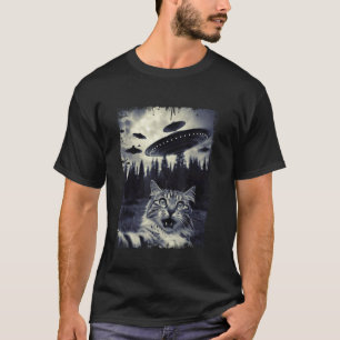 Camiseta Gato selfie fondo ovni montaña Divertido Senderism