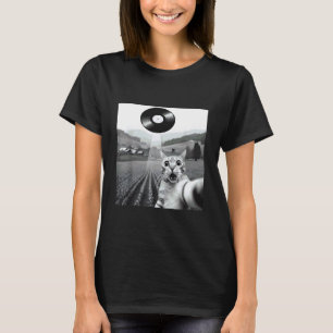 Camiseta Gato Selfie Haz UFO Disco de Vinilo Abducción Alie