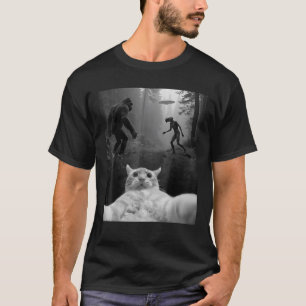 Camiseta Gato Selfie OVNI Alien Bigfoot Gracioso Animal Cas