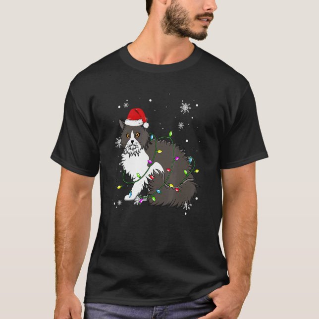 Camiseta Gato Selkirk Rex Navidades enciende a gato Navidad (Anverso)