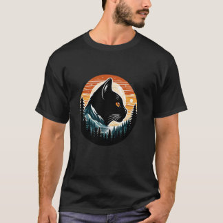 Camiseta Gato Senderismo Montaña Atardecer Bosque Amante Na