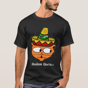Camiseta Gato Señor Dibujos Animados Bigote Delgado Fiesta