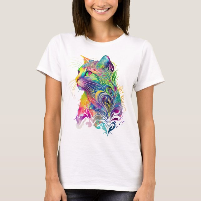 CAMISETA GATO SENTADO ABSTRACTO COLORIDO (Anverso)