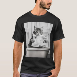 Camiseta Gato sentado en el inodoro, gato leyendo una notic