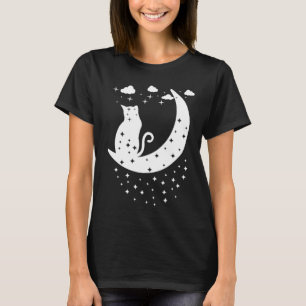 Camiseta Gato sentado en la luna con estrellas