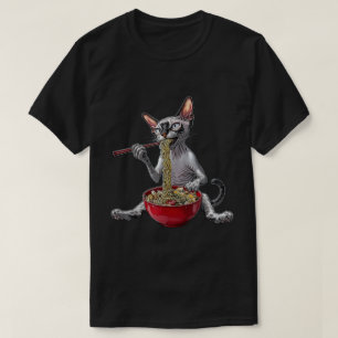 Camiseta Gato Sfinx con fideos de Ramen japonés