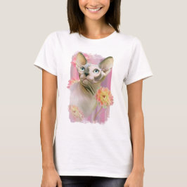 Camiseta Gato Sfinx en flores.