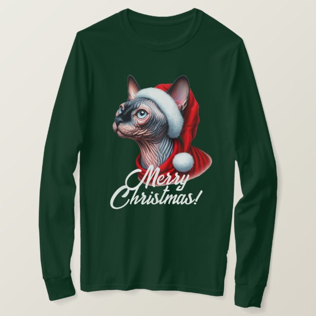 Camiseta Gato Sfinx en Navidades de Santa Hat (Anverso del diseño)